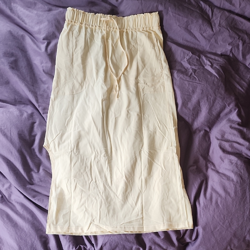 Cream Drawstring Midi Skirt And Top